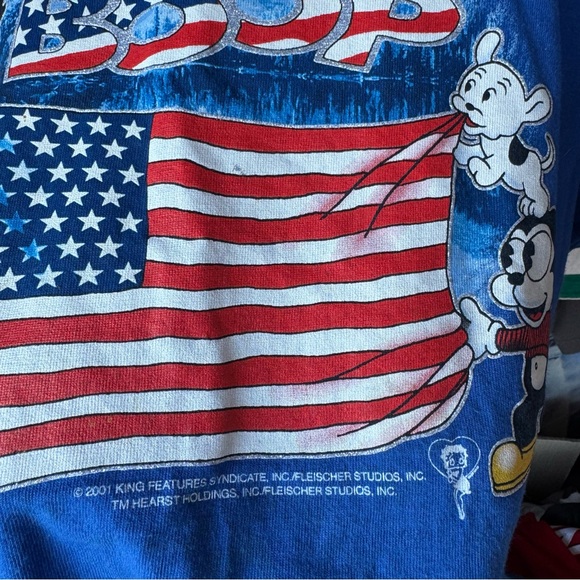 2001 Betty Boop Patriotic USA Flag Vintage Graphic Tee Shirt Cartoon TV Show Y2K - Picture 9 of 11